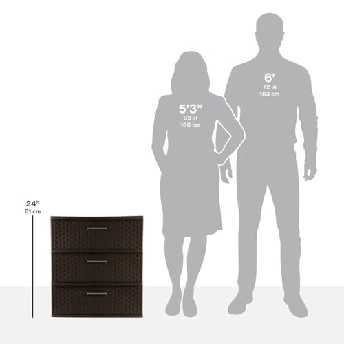 Espresso 3 Drawer Plastic Weave Storage Tower R5841