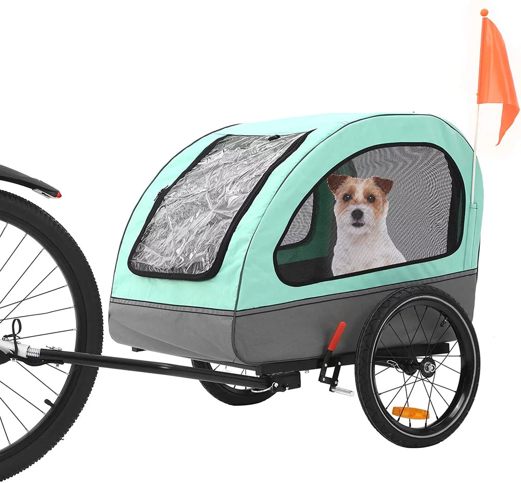 Foldable Dog Bike Trailer with Rear Entrance for Small and Medium Pets Under 88 lbs, Green Q265838