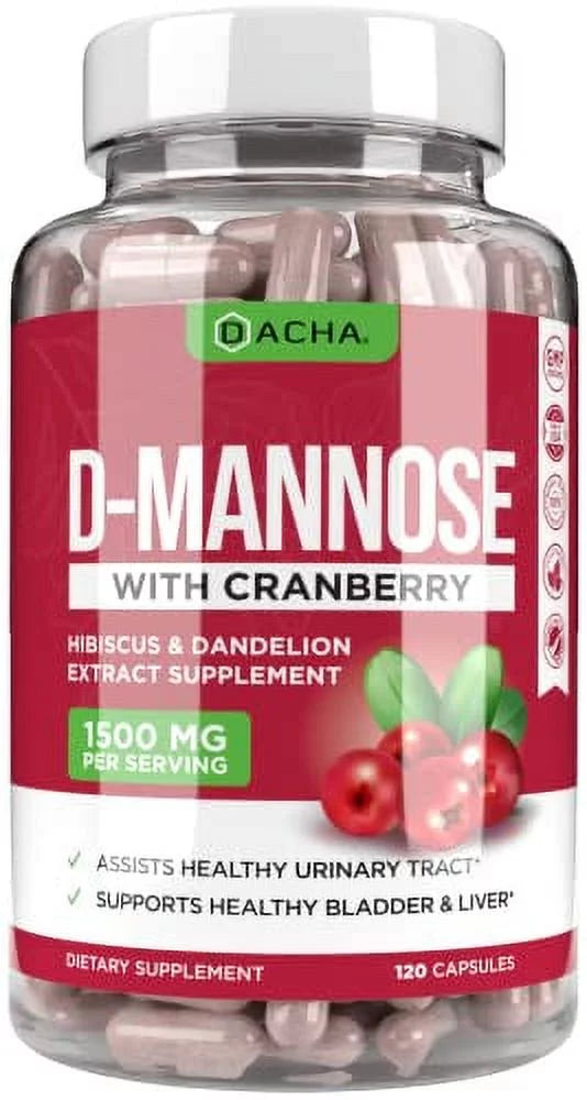 1500 mg D-Mannose Capsules with Cranberry, Dandelion, Hibiscus Flower Extract I848
