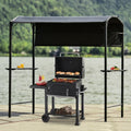 7FT Grill Gazebo BBQ Canopy with Sun Shade Panel Side Awning, 2 Exterior Serving Shelves Bar Counters, 10 Hooks S93403