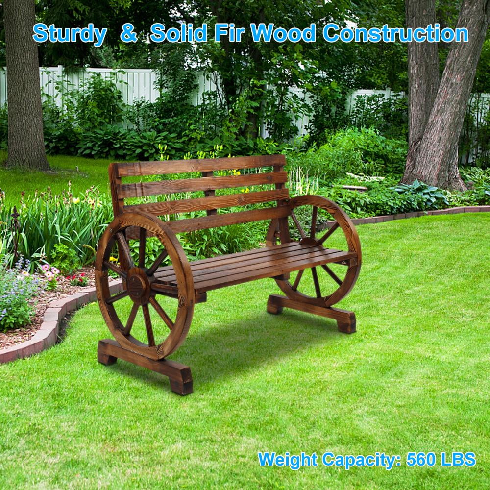 Rustic 2-Person Wooden Wagon Wheel Bench I2861