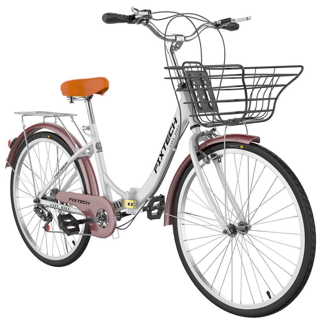 White 26 inch 7 Speed Foldable Cruiser Bike with Basket H43433