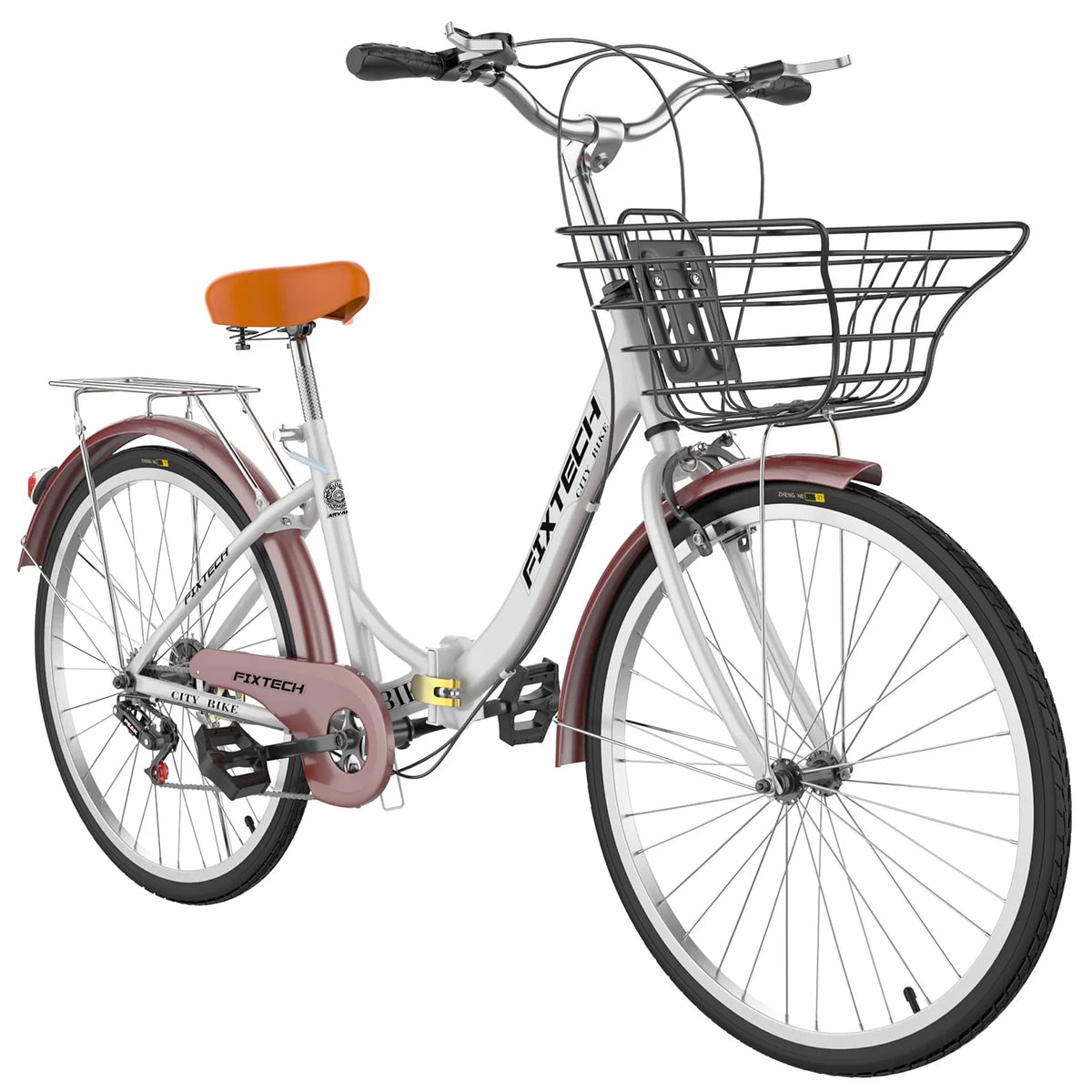 White 26 inch 7 Speed Foldable Cruiser Bike with Basket H43433
