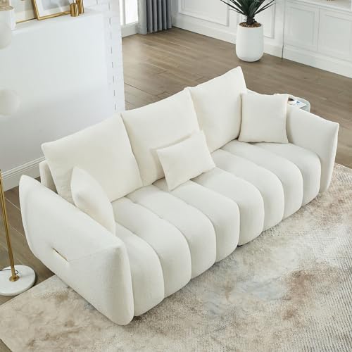 Black Oversized 3 Seater Boucle Sofa with 3 Pillows W5828