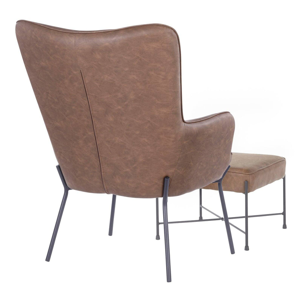 Industrial Lounge Chair and Ottoman Set in Black Metal and Espresso Faux Leather J557571