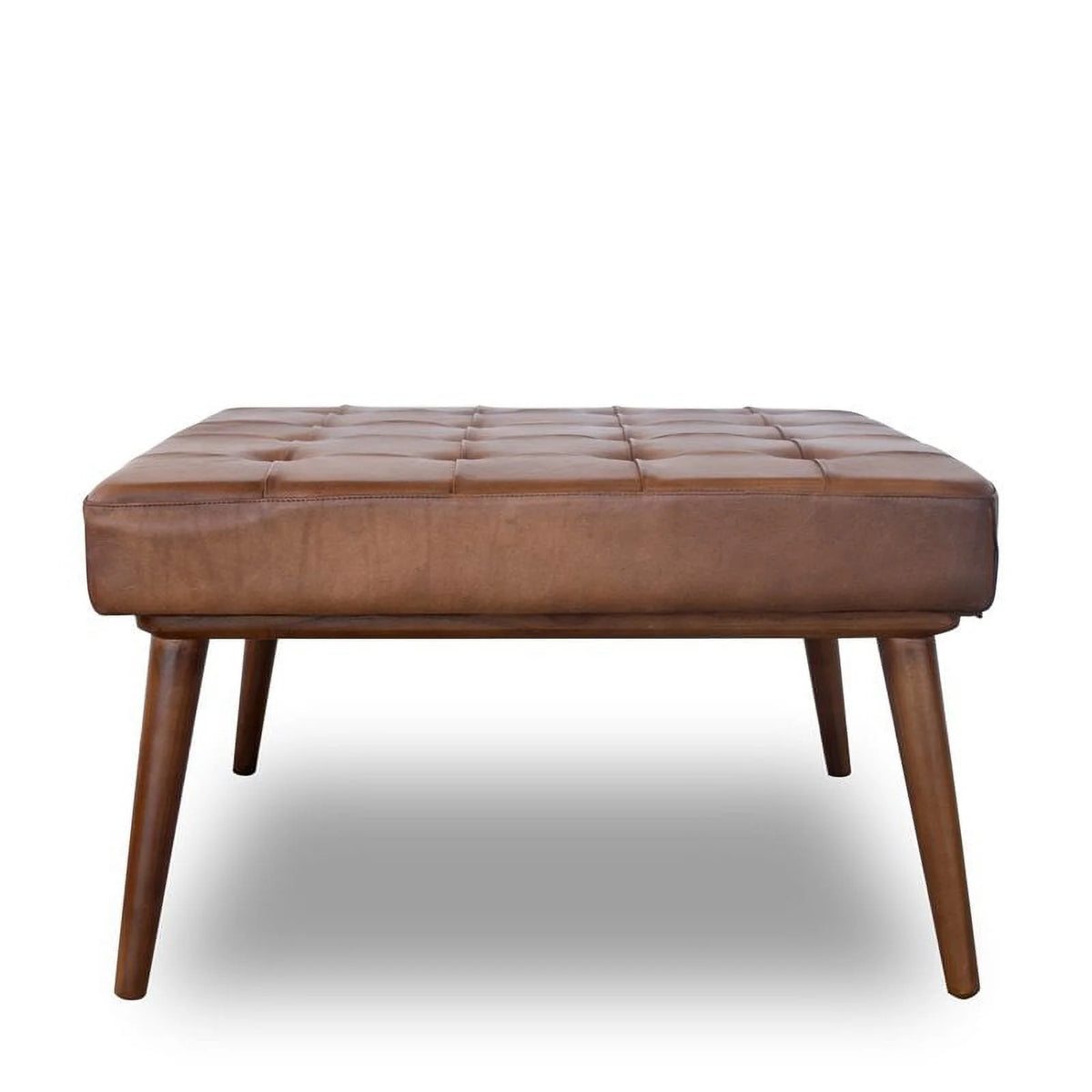 Brown Italian Leather Ottoman V34871