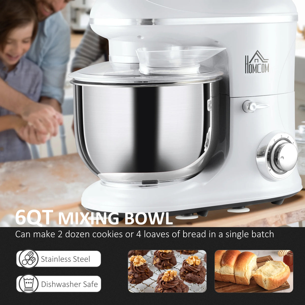 6 Qt 600W 6 Speed Tilt Head Stand Mixer with Stainless Steel Mixing Bowl W463725