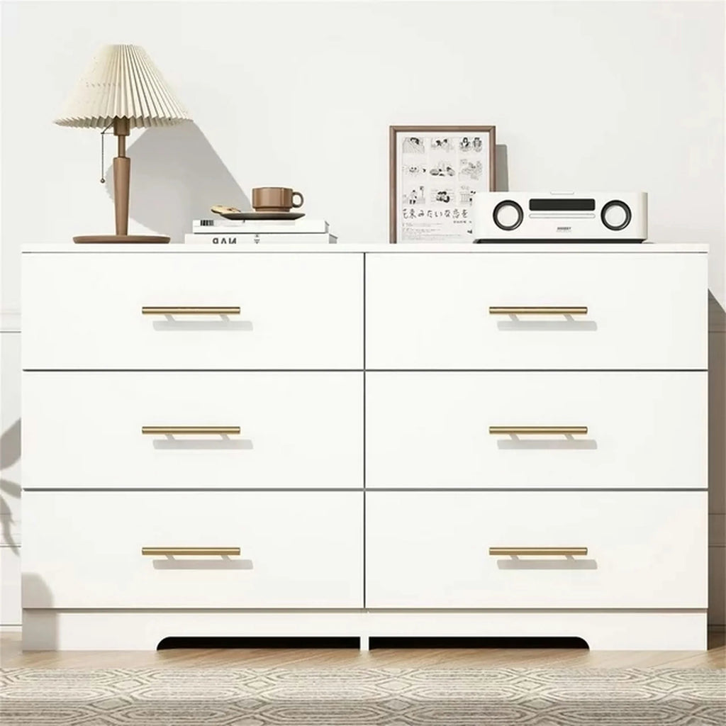 White 6 Drawer Dresser with Golden Handle F5227