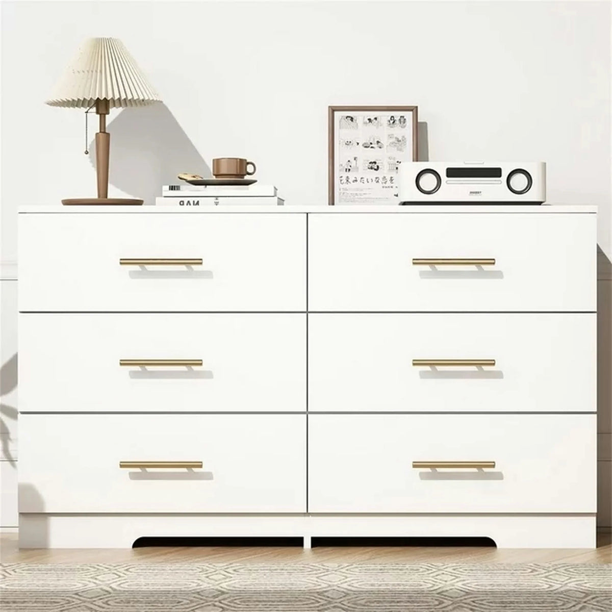 White 6 Drawer Dresser with Golden Handle F5227
