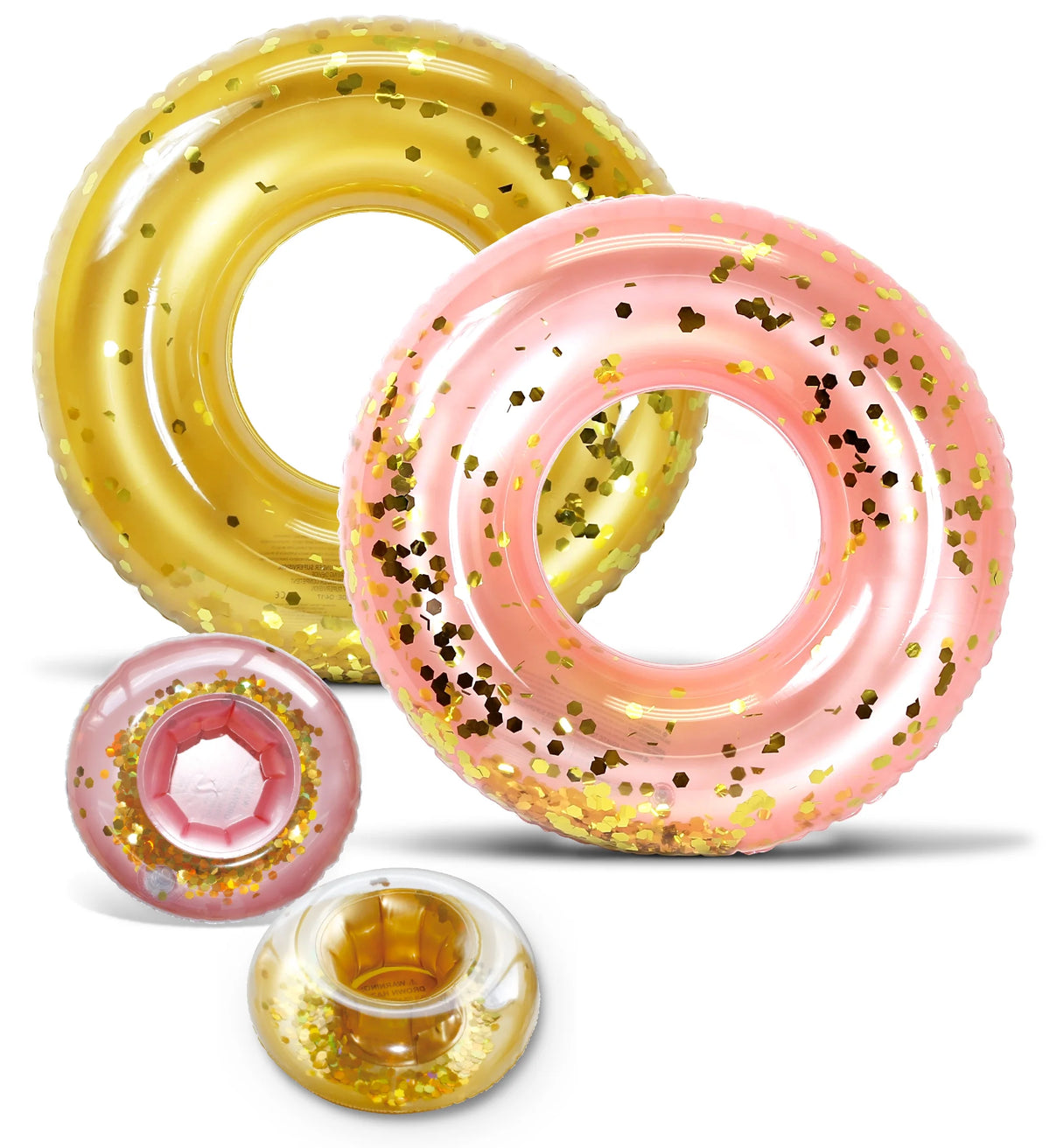 2 Inflatable Pool Swim Rings with 2 Drink Holders Vinyl Flotation Pool Toy D278