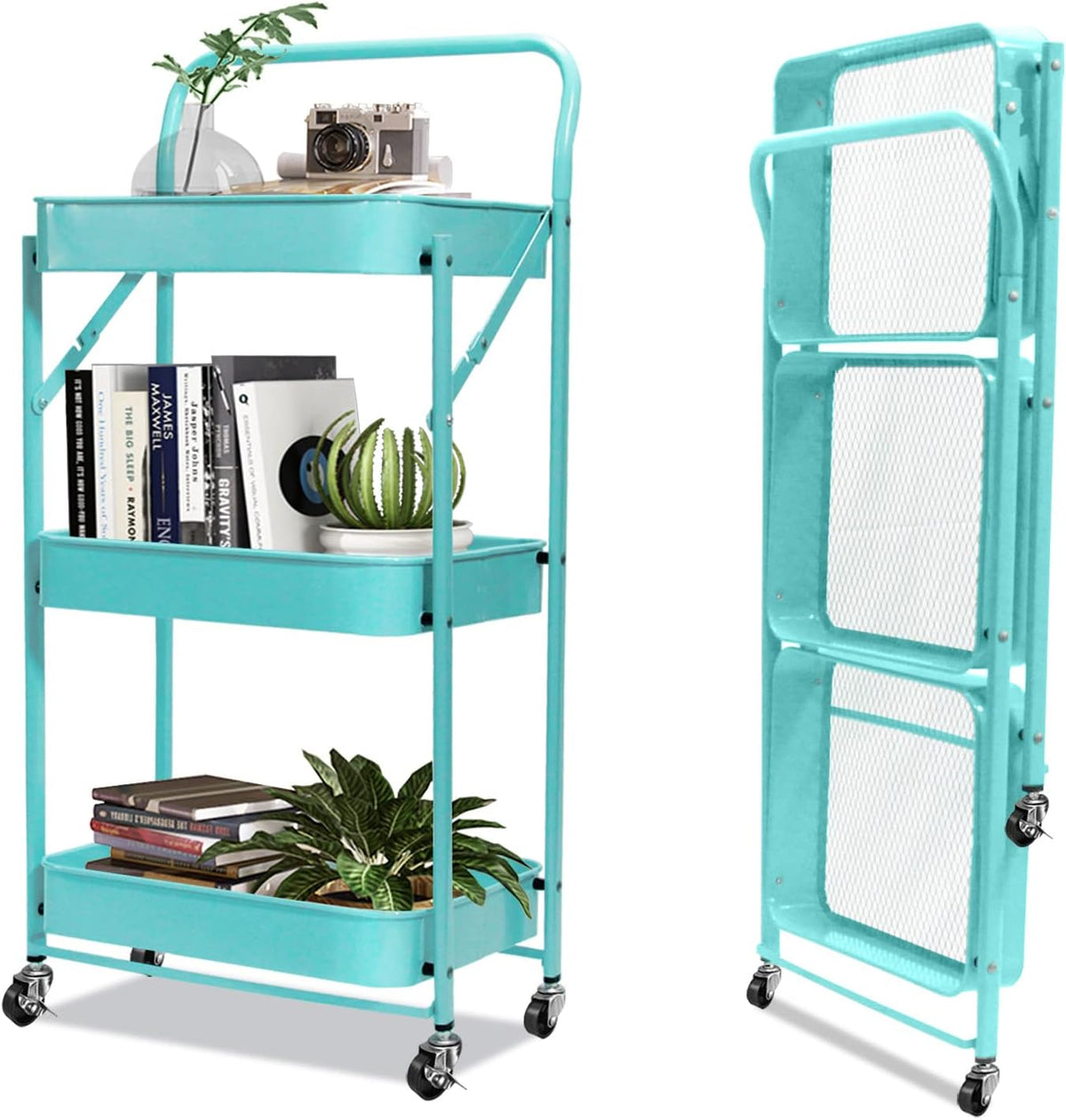 3-Tier Collapsible Rolling Utility Cart with Lockable Casters E999147