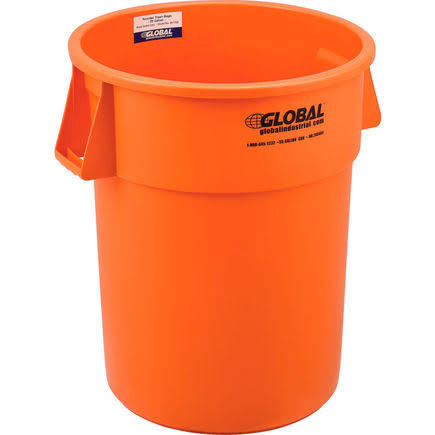55 Gallon Bright Orange Plastic Trash Can J65652
