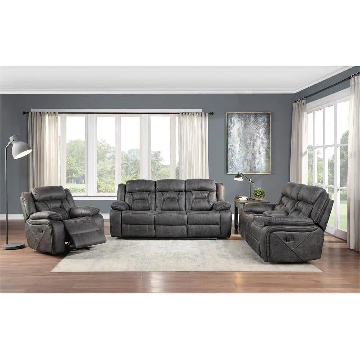 Gray Microfiber Double Reclining Love Seat Y949992