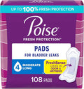 Incontinence Pads, 4 Drop Moderate Absorbency, Long Length, 108 Count F63105
