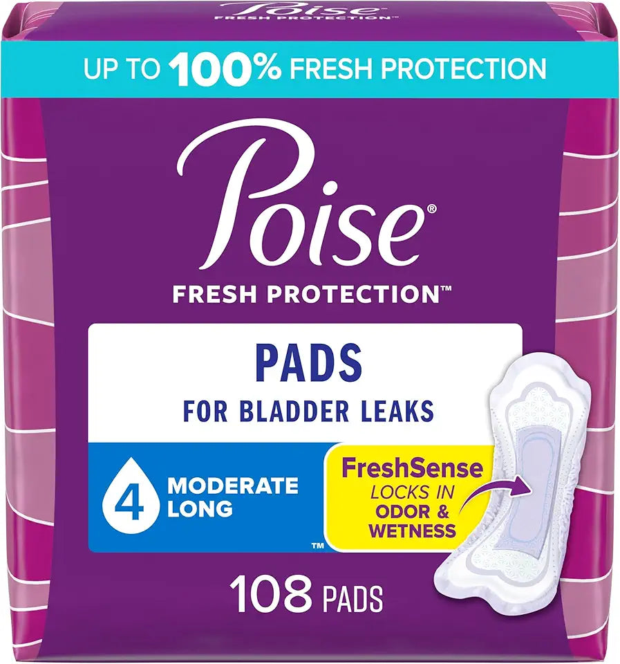 Incontinence Pads, 4 Drop Moderate Absorbency, Long Length, 108 Count F63105