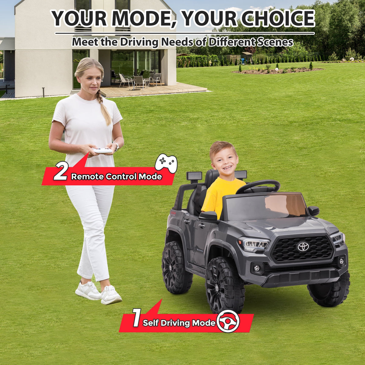12V Battery Powered Ride on Truck with Remote Control, Gray O49957