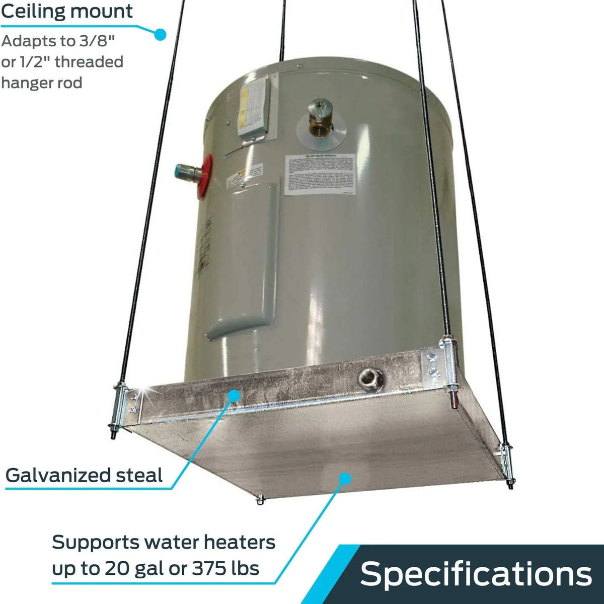 Ceiling Mounted Water Heater Platform with Steel Drain, Up To 20 Gallons T268552