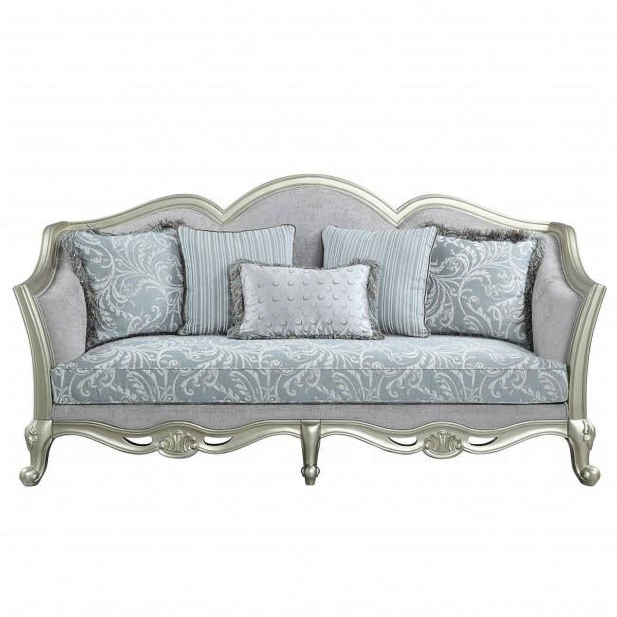 Light Gray Linen Sofa with Five Toss Pillows B76883