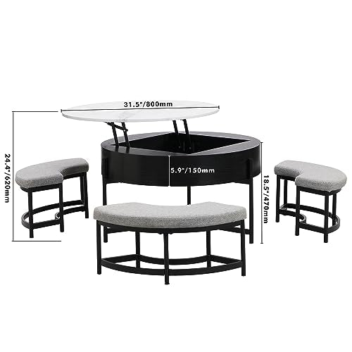 Lift-Top Coffee Table with Hidden Storage and Ottoman H5363