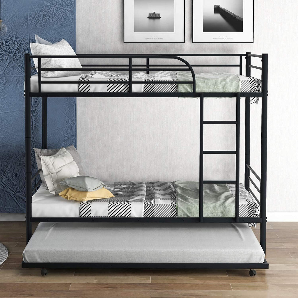 Twin-Over-Twin Solid Pine Wood Bunk Bed with Trundle and 4 Storage Drawers I723