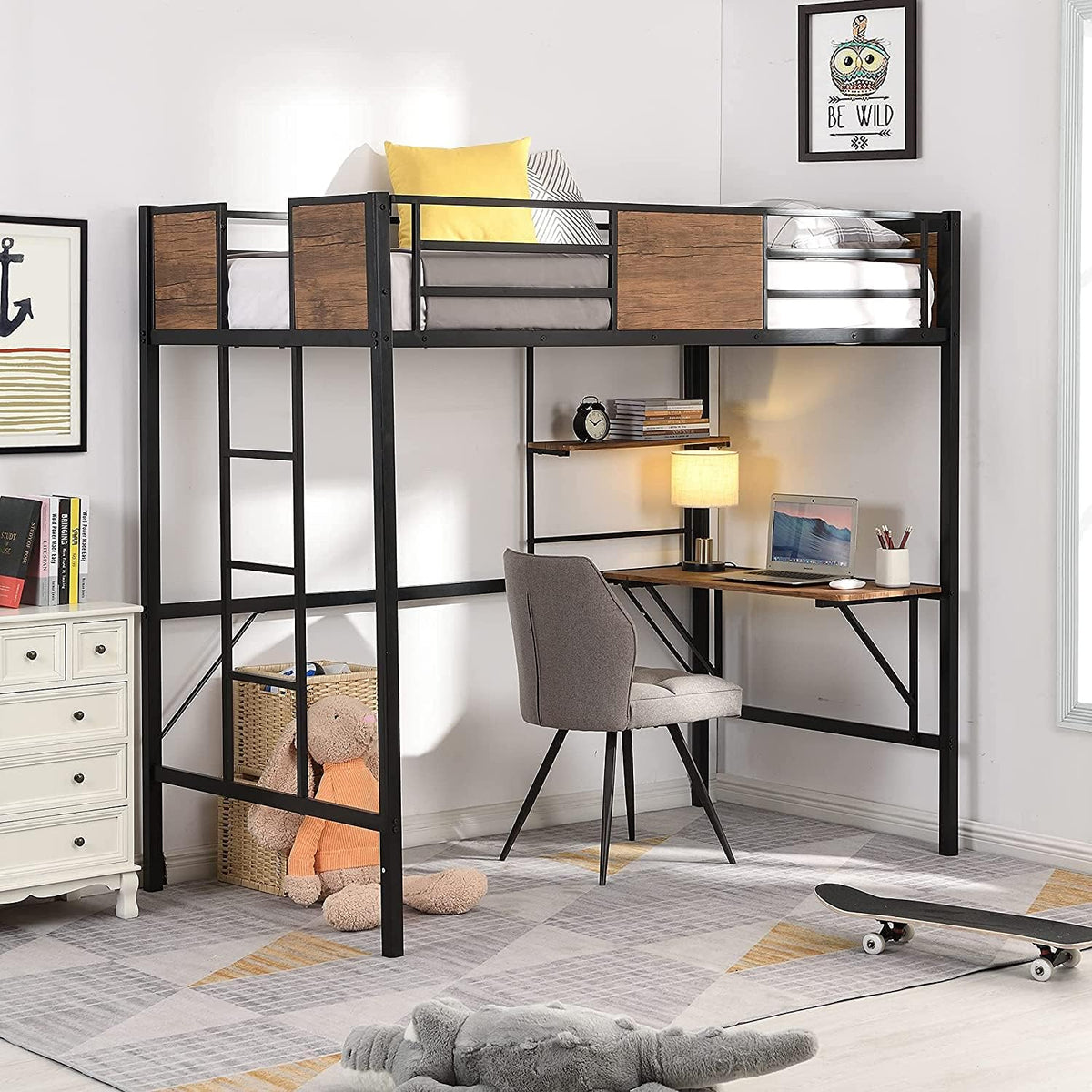 Twin-Over-Twin Solid Pine Wood Bunk Bed with Trundle and 4 Storage Drawers I723