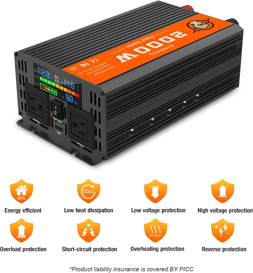 2000 Watts 12V to 110V Modified Sine Wave Power Inverter with Dual AC Outlets and USB Port W669961