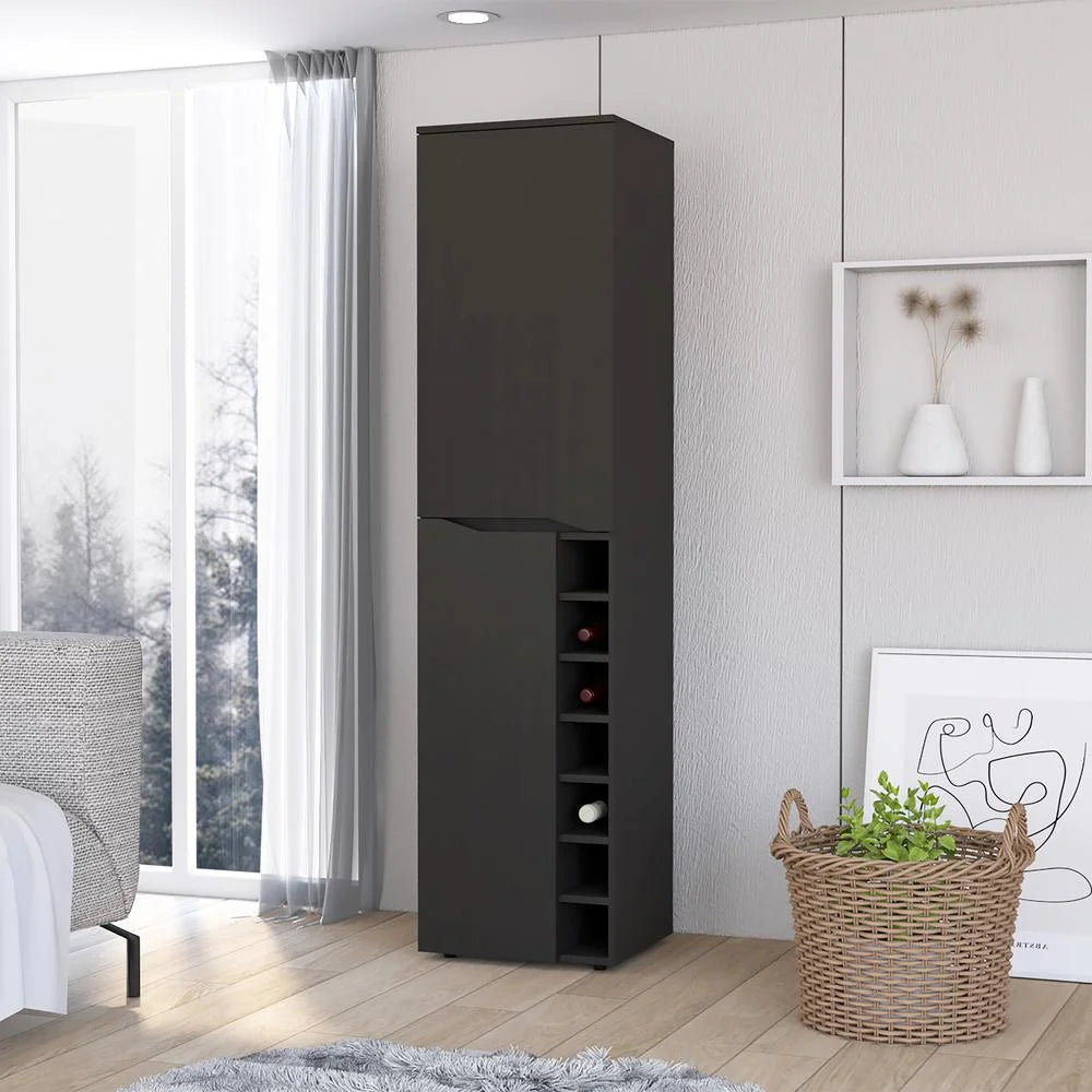Tall Black Wengue Engineered Wood Bar Cabinet C3713