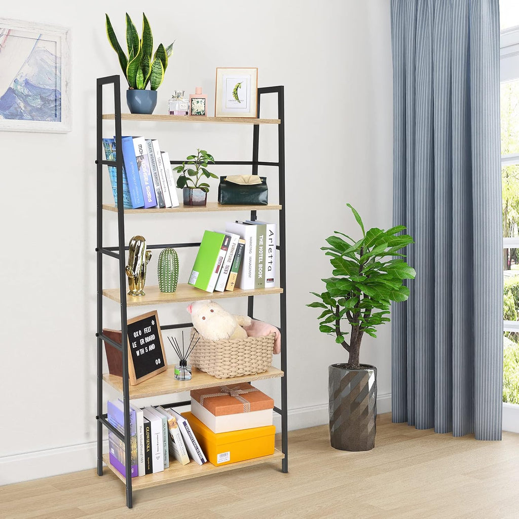 5-Tier Industrial Bookshelf with Metal Frame B4369