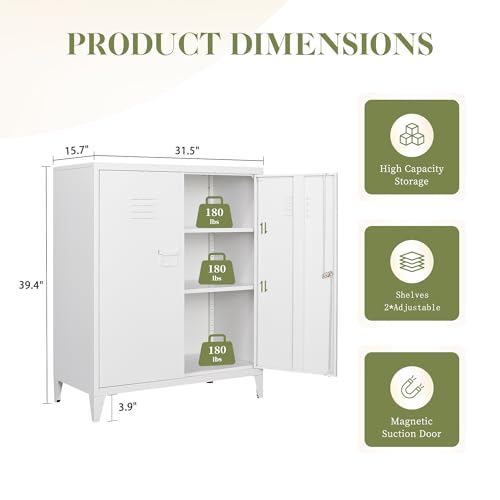 White 5 Tier Metal Storage Cabinet with 2 Doors and 4 Adjustable Shelves X992150