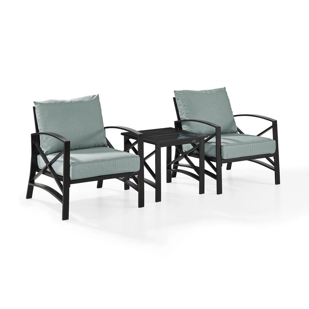 3Pc Outdoor Metal Armchair Set with Side Table M389