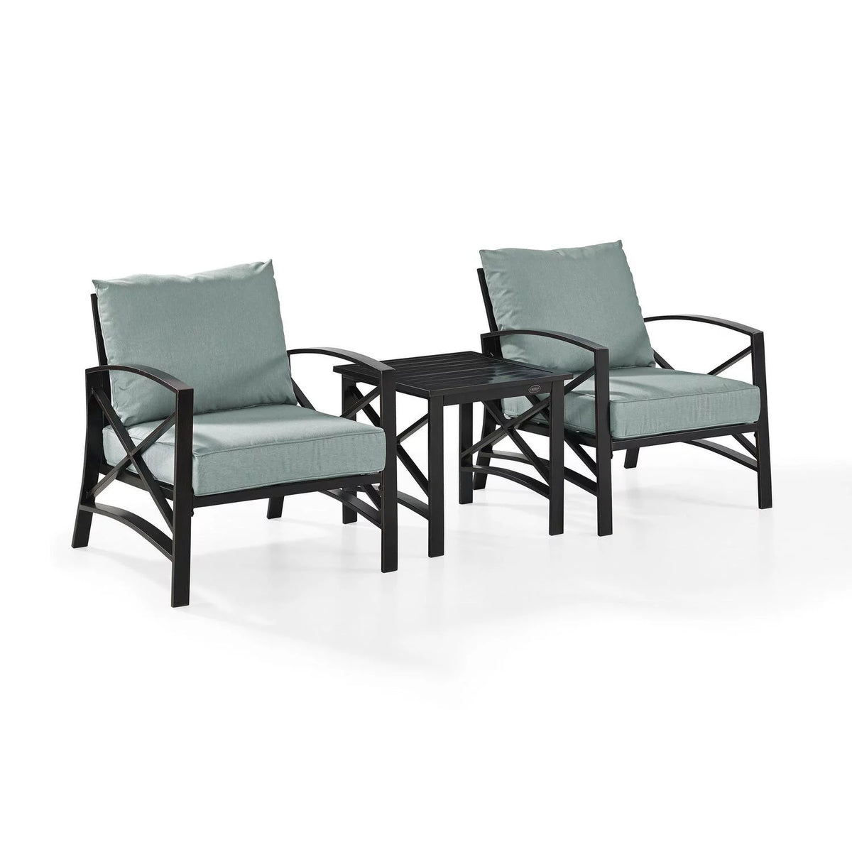 3Pc Outdoor Metal Armchair Set with Side Table M389