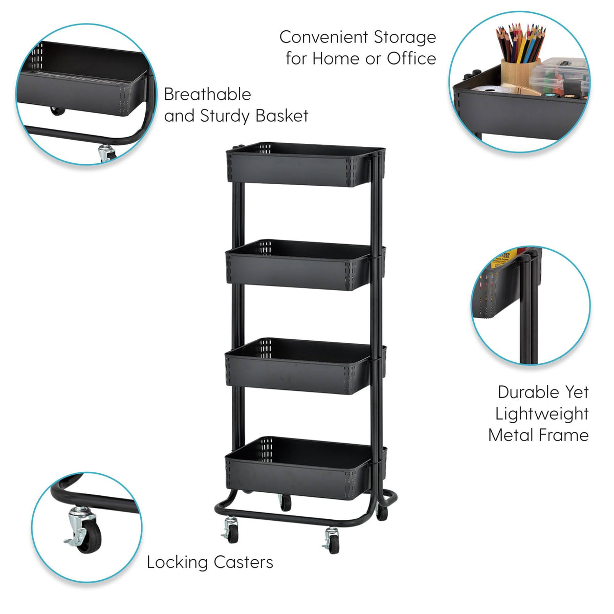 4-Tier Metal Rolling Utility Cart E30110