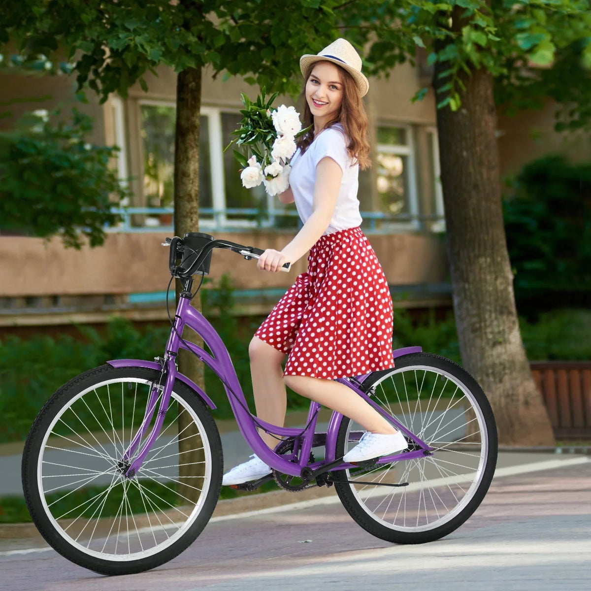 White 26 inch 7 Speed Foldable Cruiser Bike with Basket H43433