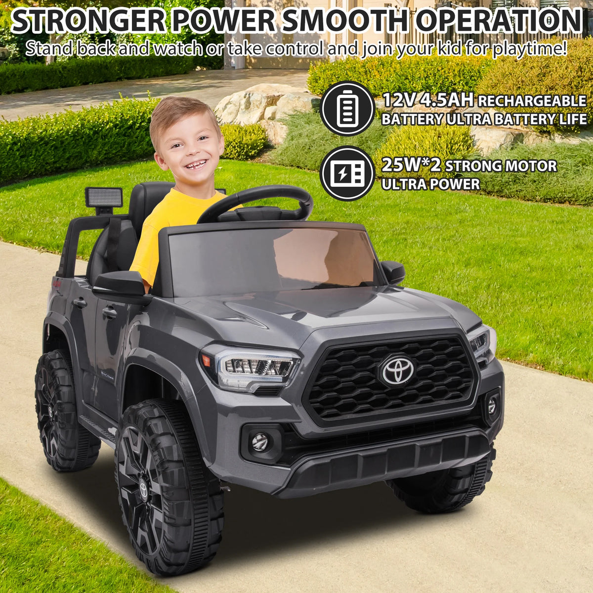 12V Battery Powered Ride on Truck with Remote Control, Gray O49957