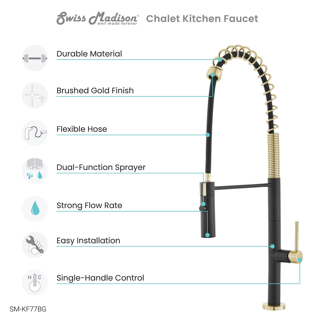 Brushed Gold/Black Pull Out Single Handle Kitchen Faucet L8788