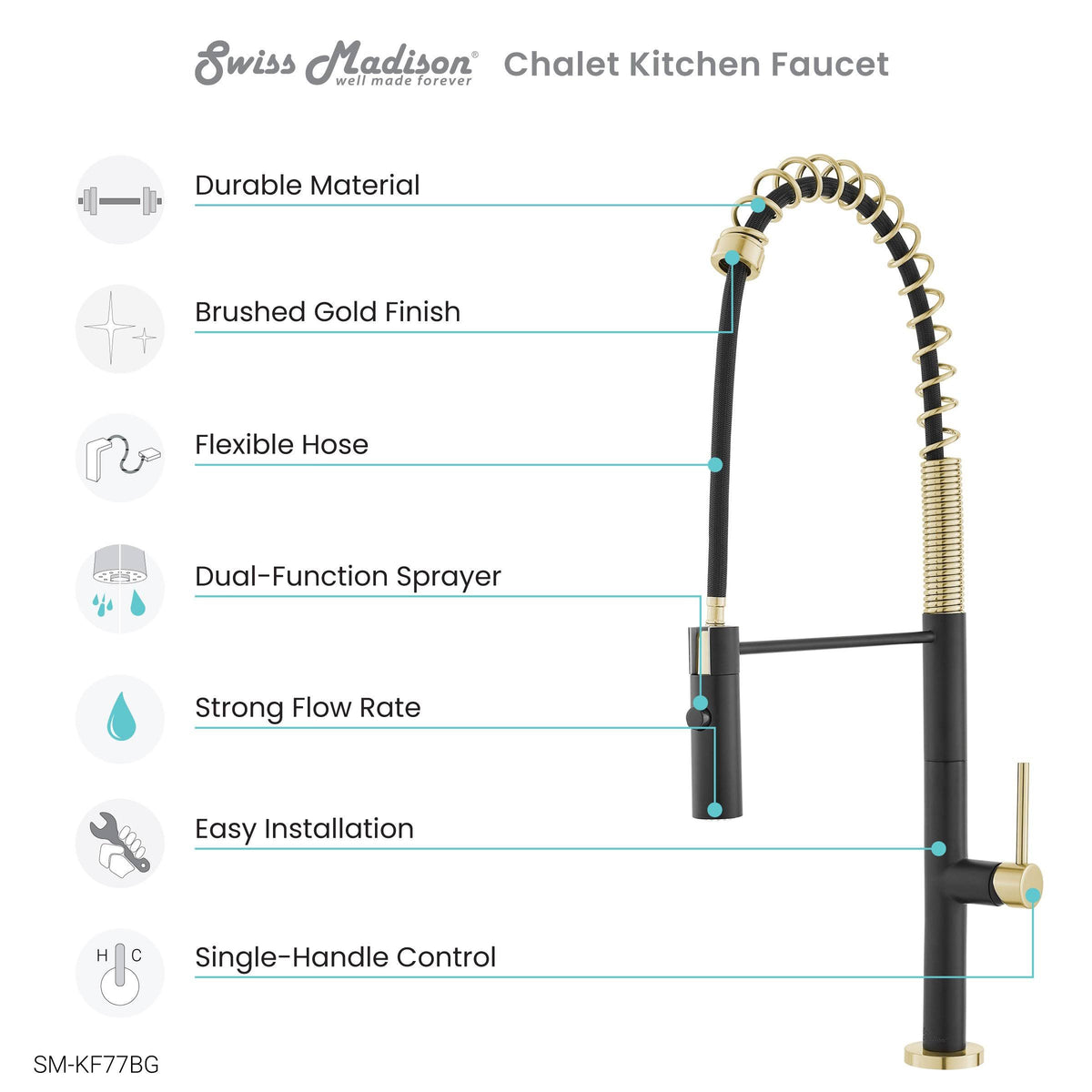 Brushed Gold/Black Pull Out Single Handle Kitchen Faucet L8788
