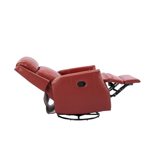 Red Genuine Leather Swivel Recliner Chair with Nailhead Trims N576736