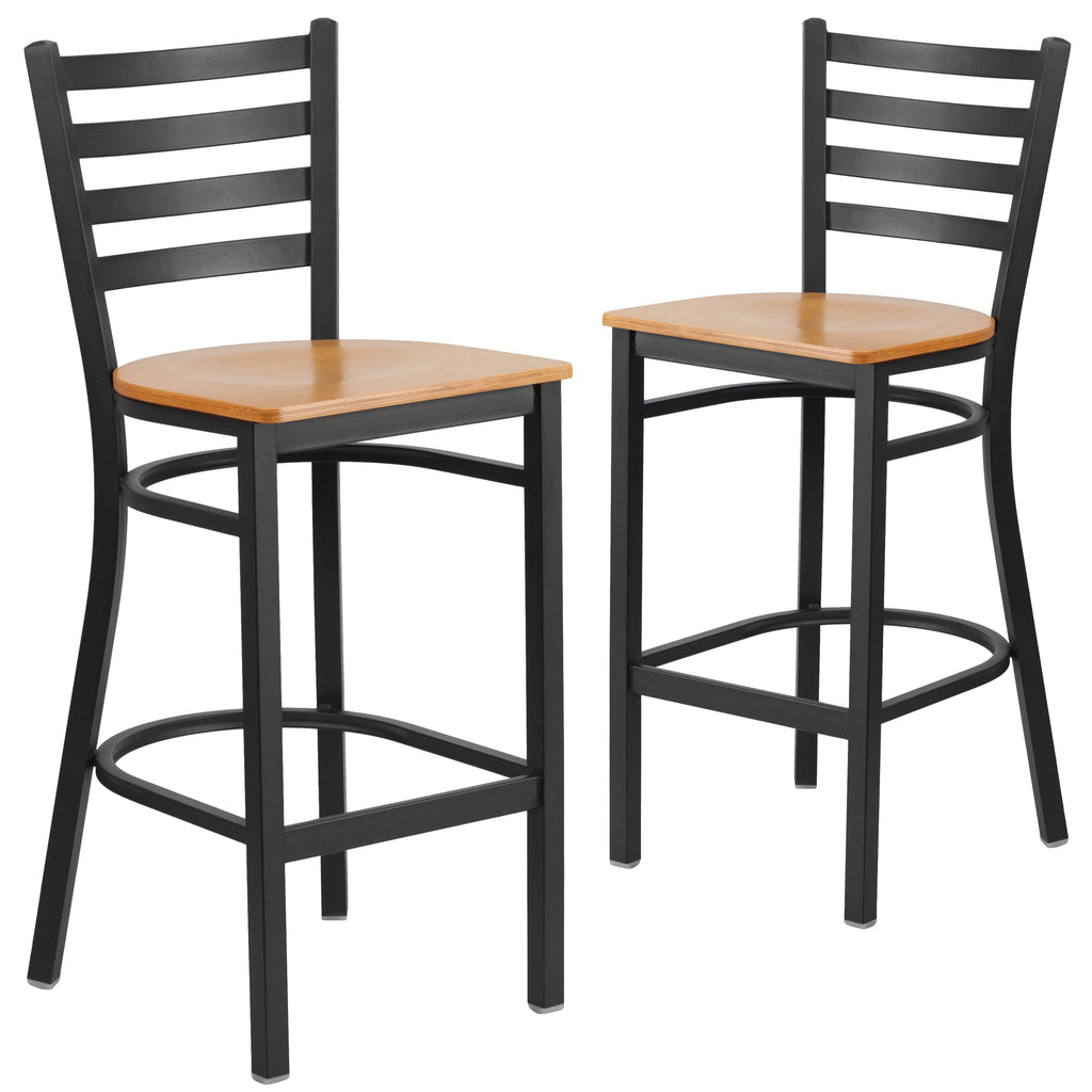 Black Ladder Back Metal Barstool with Natural Wood Seat T443