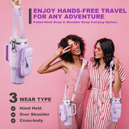 Pink Insulated Neoprene Water Bottle Carrier Bag with Adjustable Strap for 40 & 30 oz Tumbler P312