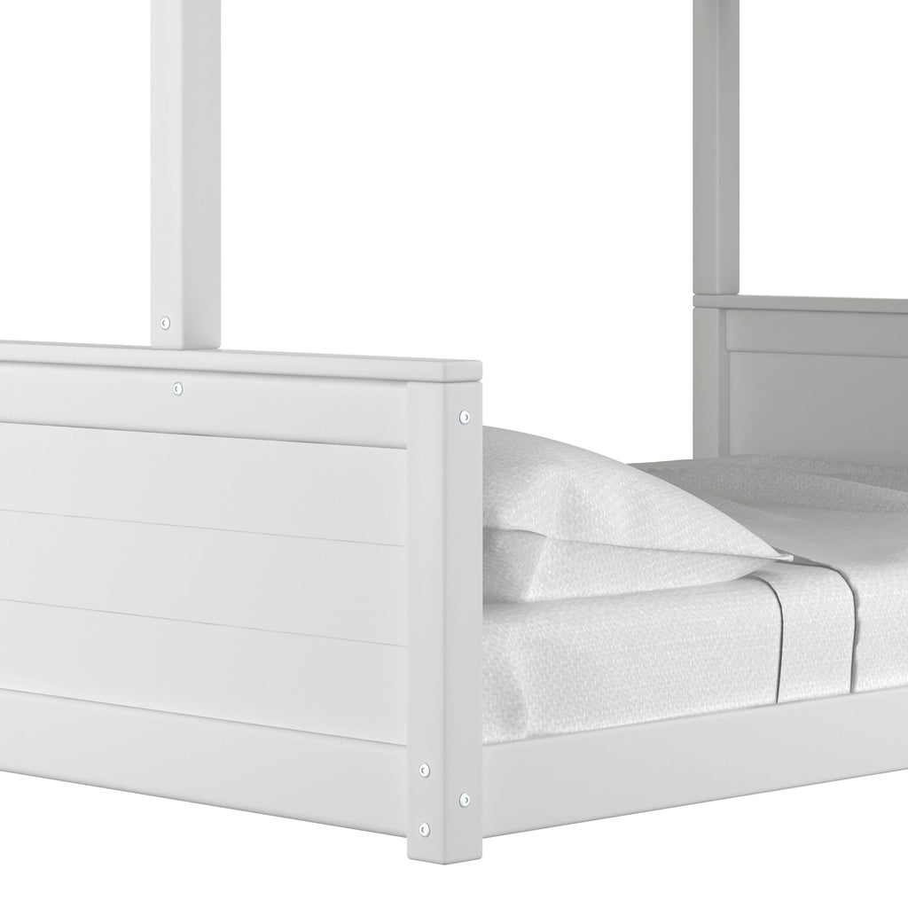 White Wood Twin over Full Bunk Bed with Mattresses F770