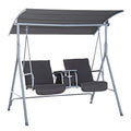 2 Person Porch Swing with Stand, Canopy, Storage Table, Cup Holders, Cushions, Dark Blue R827394