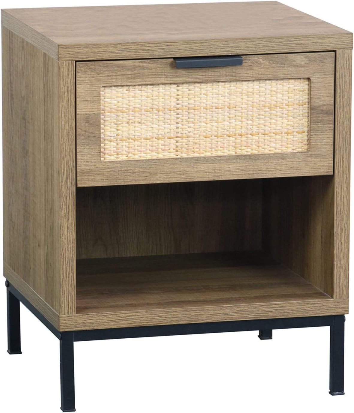 Modern Farmhouse Nightstand with 2 Rattan Drawers Wood Bedside Table I702