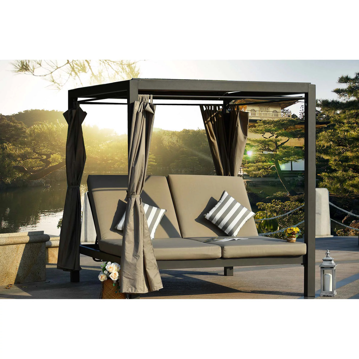Gray Outdoor Patio Daybed with Canopy X771982