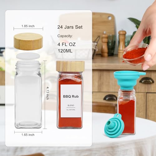 24 Pcs 4oz Glass Spice Jars with Acacia Wood Shaker Lids C96240