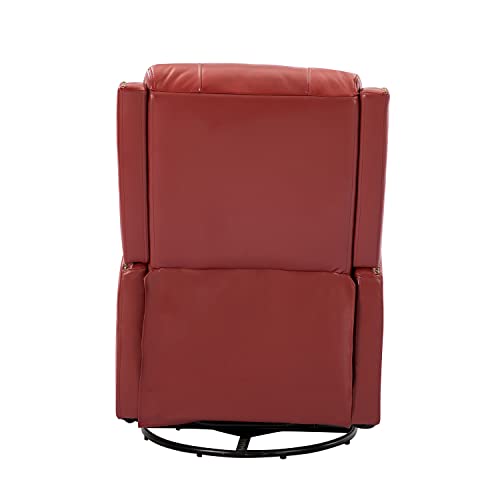 Red Genuine Leather Swivel Recliner Chair with Nailhead Trims N576736