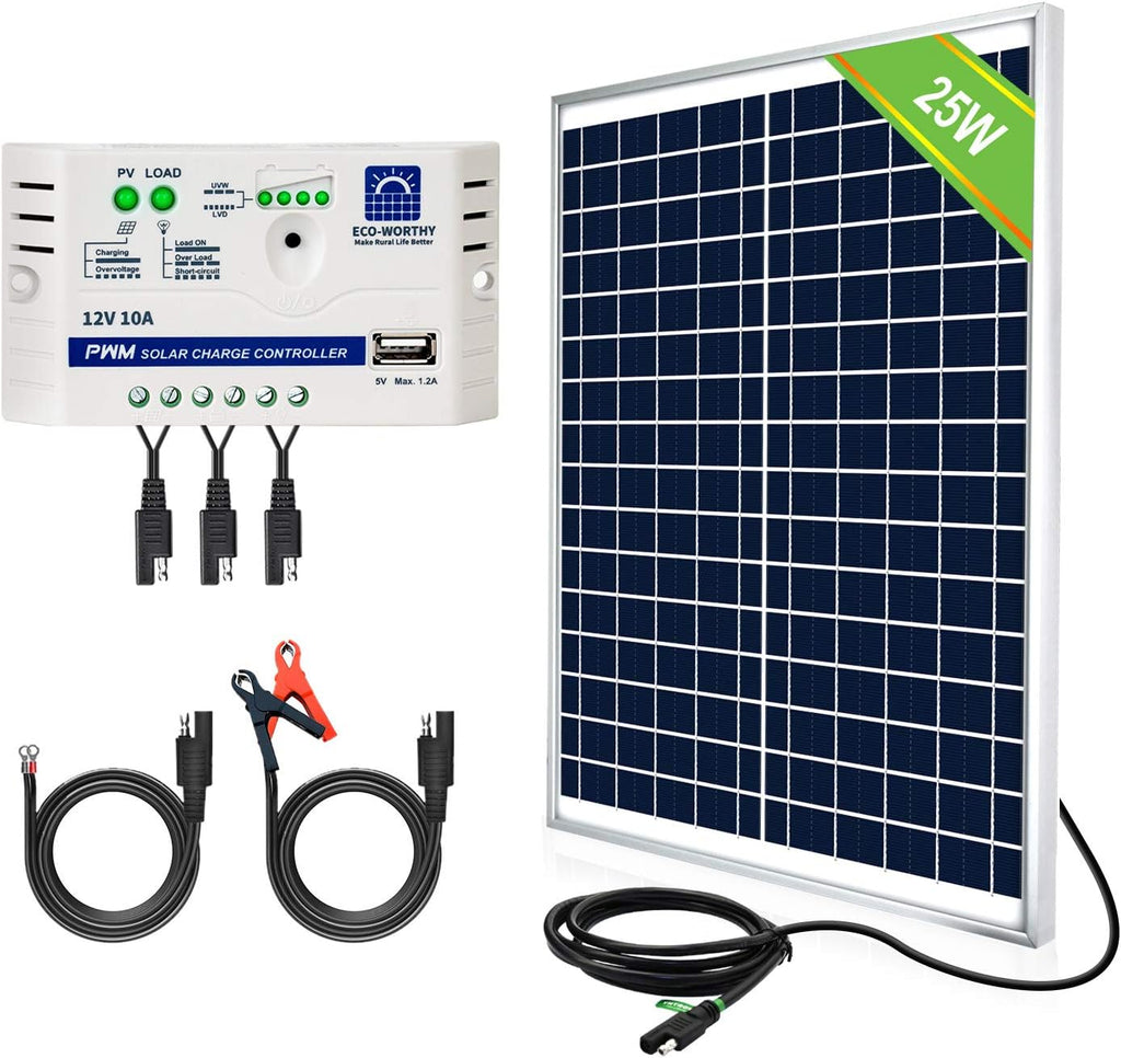 25 Watts 12V Solar Panel SAE Connector Kit with Charge Controller J6664