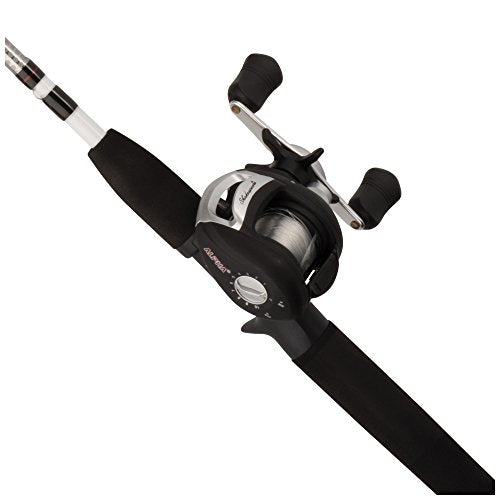 Medium 6' Low Profile Fishing Rod and Bait Cast Reel Combo (2 Piece), Black, White E311