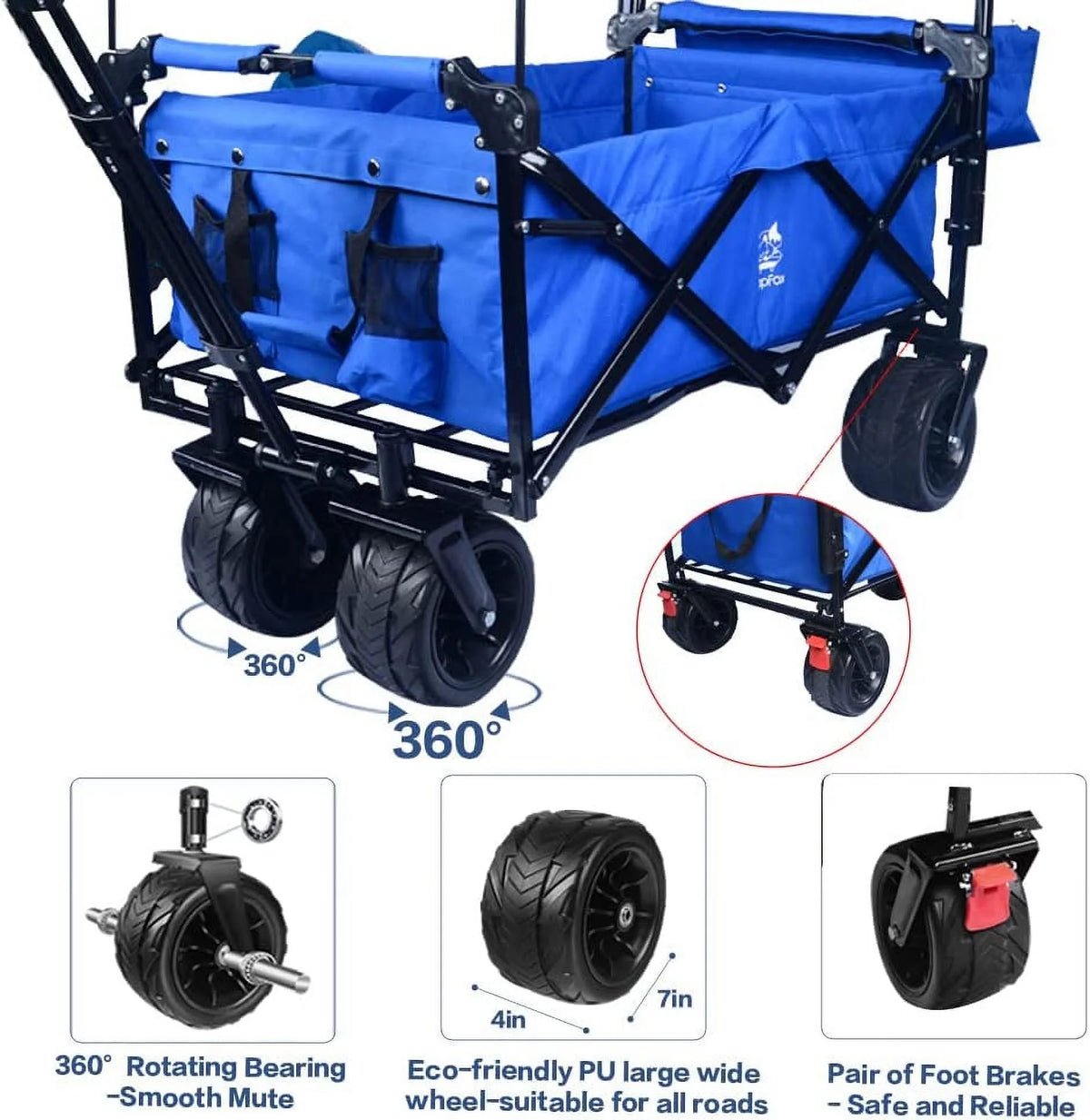 Collapsible Heavy Duty Folding Wagon Cart with Removable Canopy K60266