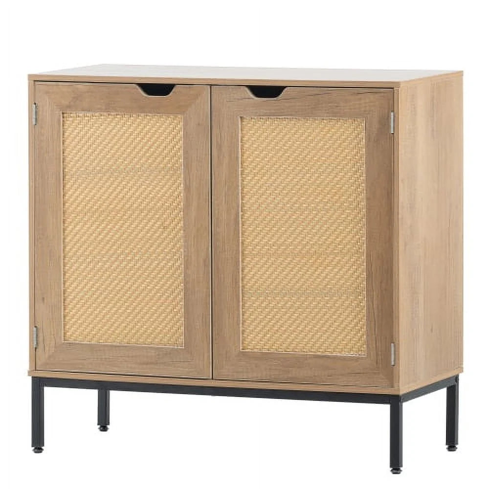 Rustic 2 Rattan Doors Natural Wood Storage Cabinet D562804