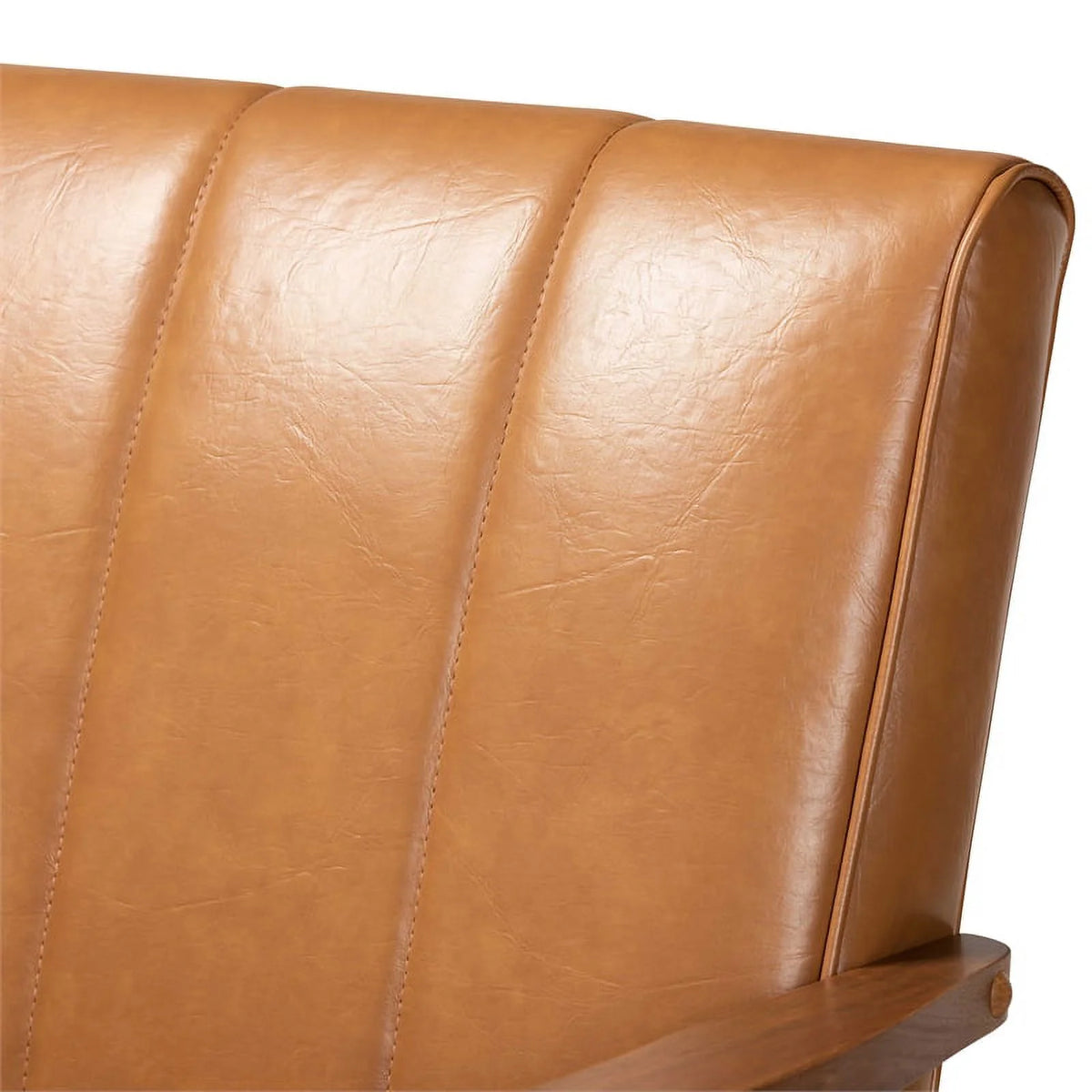 Leather Upholstered Brown Wood Loveseat E909953